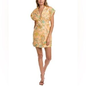 Zimmermann Lola Roll Cuff Peach Floral Linen Mini Dress NWT US 10